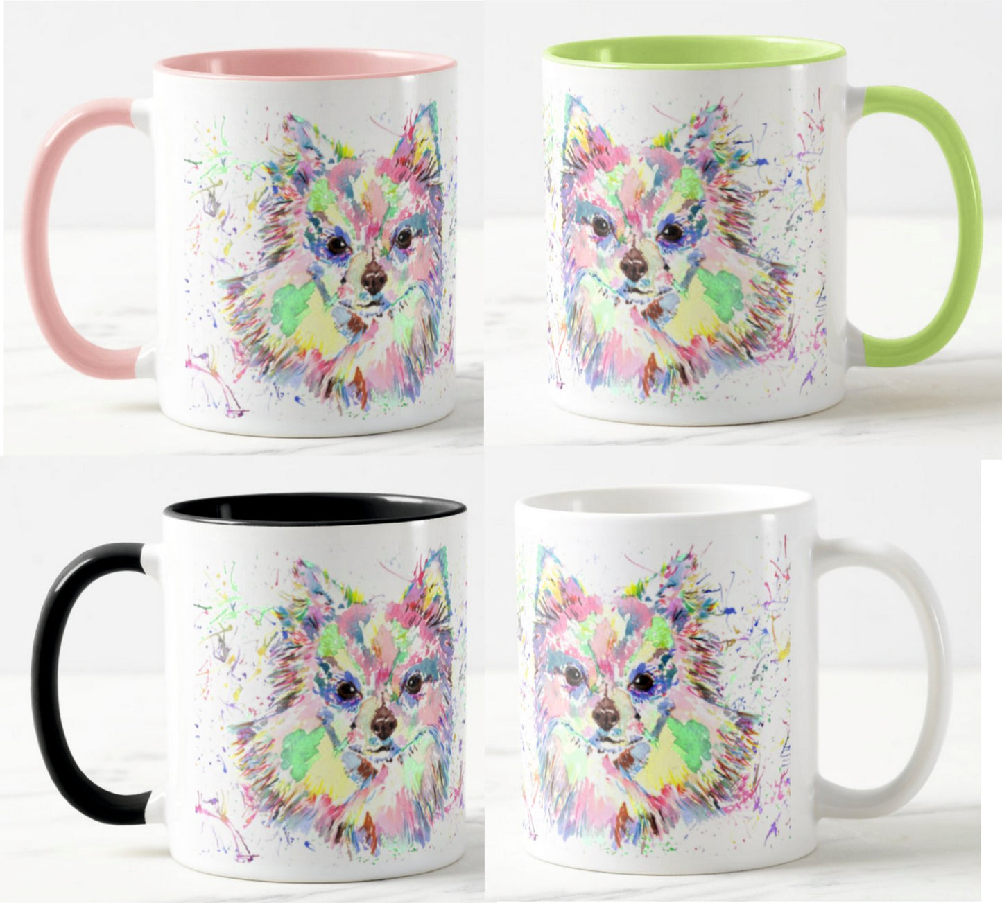 Chihuahua Long Hair Dog Pet  Animals Watercolour Rainbow Art Coloured Mug Cup