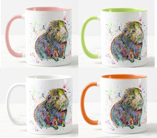 Guinea Pig Short Haired Pet Animals Watercolour Rainbow Art Coloured Mug Cup