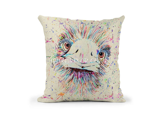 Emu bird australia animals Watercolour Rainbow Linnen Cushion With filling or cover only, 40x40cm