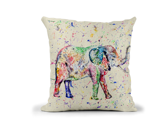 Elephant 2 wildlife animals Watercolour Rainbow Linnen Cushion With filling or cover only, 40x40cm