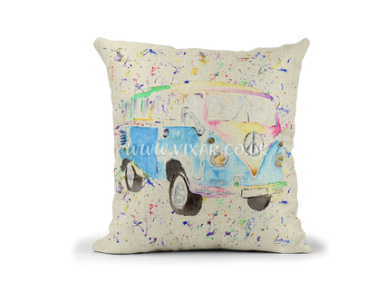 Campervan Camper Holiday Watercolour Rainbow Linnen Cushion With filling or cover only, 40x40cm