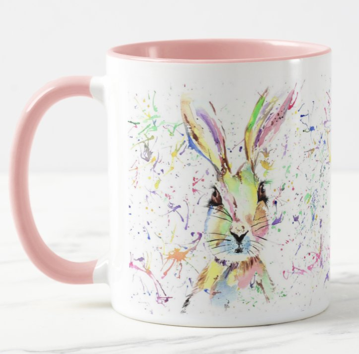 Hare Bunny Rabbit Watercolour Rainbow Art Coloured Mug Cup