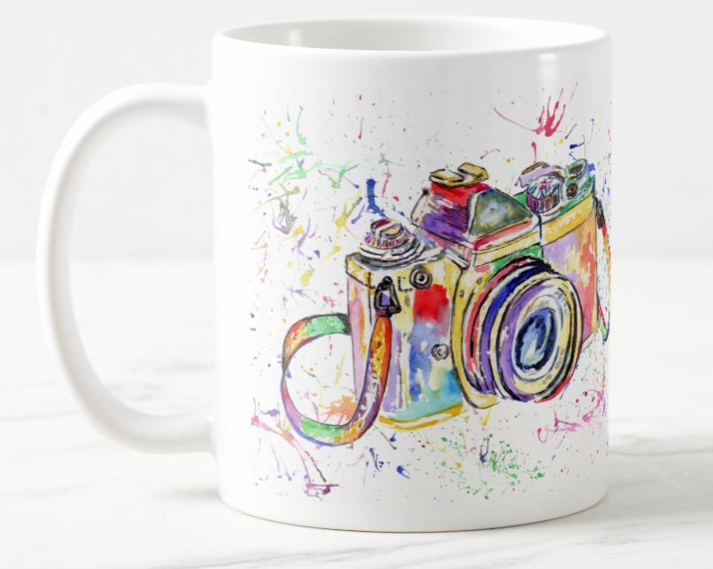 Camera Photograph Photo Watercolour Rainbow Art Coloured Mug Cup