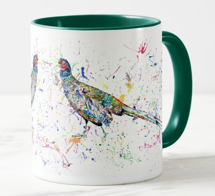 Pheasant Bird wildlife Animal Watercolour Rainbow Art Coloured Mug Cup