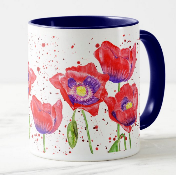 Poppies Poppy Hand Painted Flowers Watercolour Rainbow Art Coloured Mug Cup