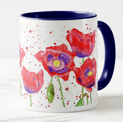 Poppies Poppy Hand Painted Flowers Watercolour Rainbow Art Coloured Mug Cup
