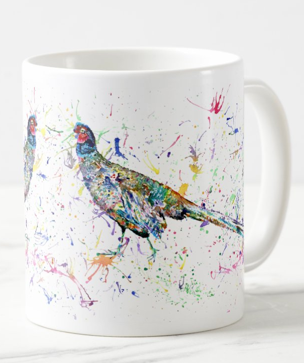 Pheasant Bird wildlife Animal Watercolour Rainbow Art Coloured Mug Cup