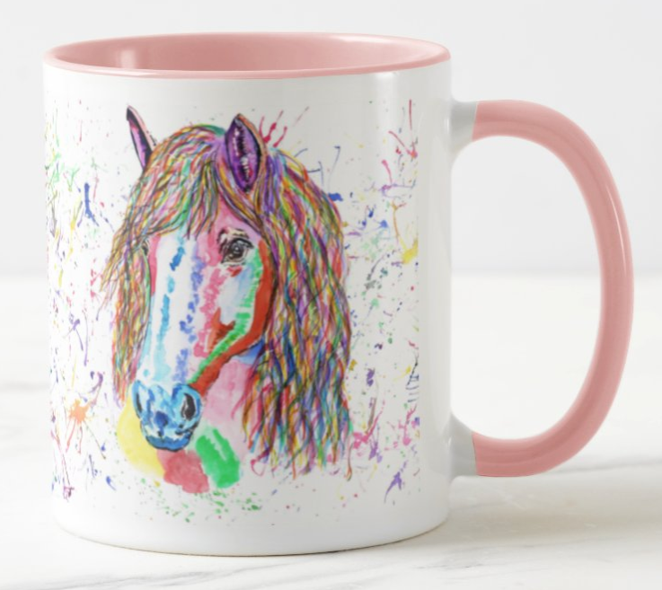 Horse Farm Animals Watercolour Rainbow Art Coloured Mug Cup