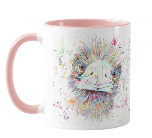 Emu Bird Watercolour Rainbow Art Coloured Mug Cup