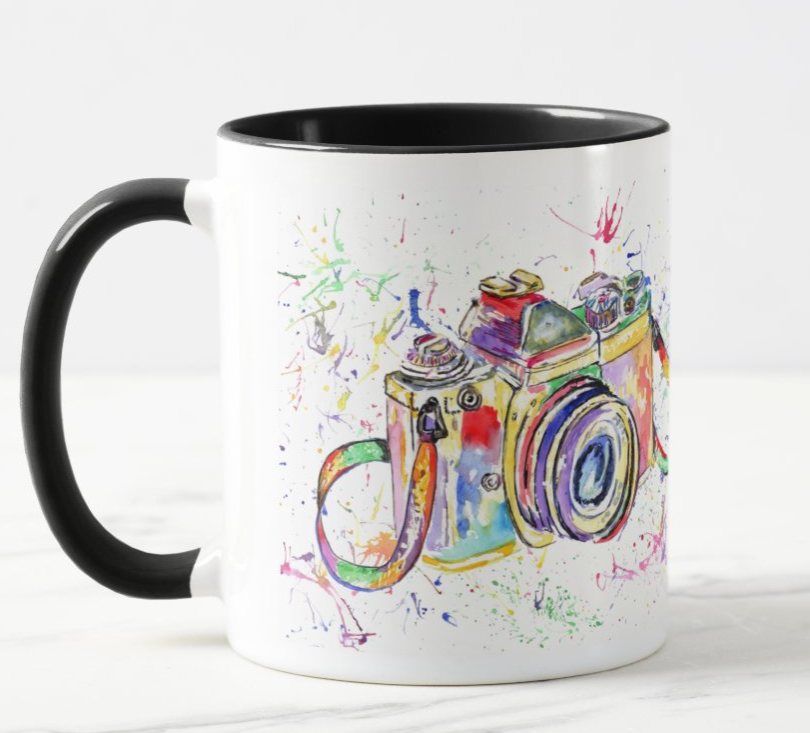 Camera Photograph Photo Watercolour Rainbow Art Coloured Mug Cup