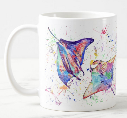 Manta Rays Ray Fish Animals Watercolour Rainbow Art Coloured Mug Cup