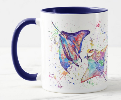 Manta Rays Ray Fish Animals Watercolour Rainbow Art Coloured Mug Cup
