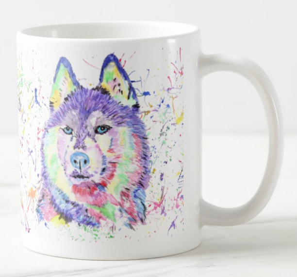 Husky Snow Dog Pet Animals Watercolour Rainbow Art Coloured Mug Cup