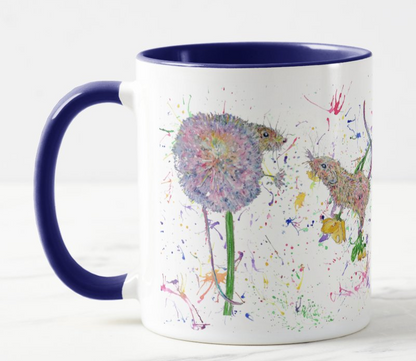 Mouse Mice Flowers Harvest Wildlife Animals Watercolour Rainbow Art Coloured Mug Cup