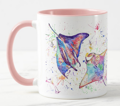 Manta Rays Ray Fish Animals Watercolour Rainbow Art Coloured Mug Cup