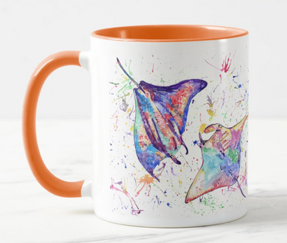 Manta Rays Ray Fish Animals Watercolour Rainbow Art Coloured Mug Cup