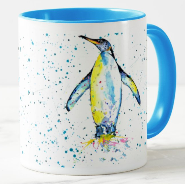 Penguin Bird animals Watercolour Rainbow Art Coloured Mug Cup