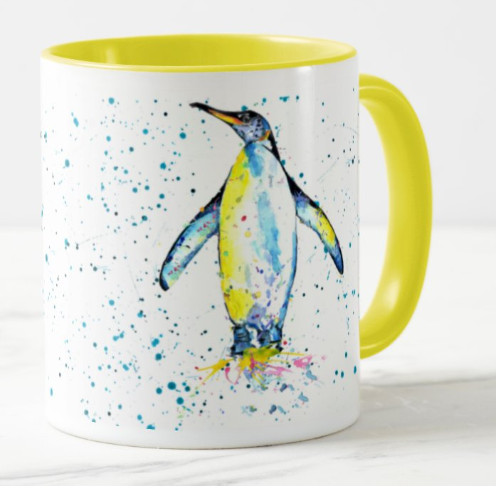 Penguin Bird animals Watercolour Rainbow Art Coloured Mug Cup