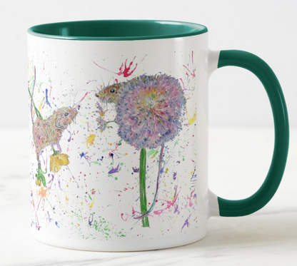Mouse Mice Flowers Harvest Wildlife Animals Watercolour Rainbow Art Coloured Mug Cup