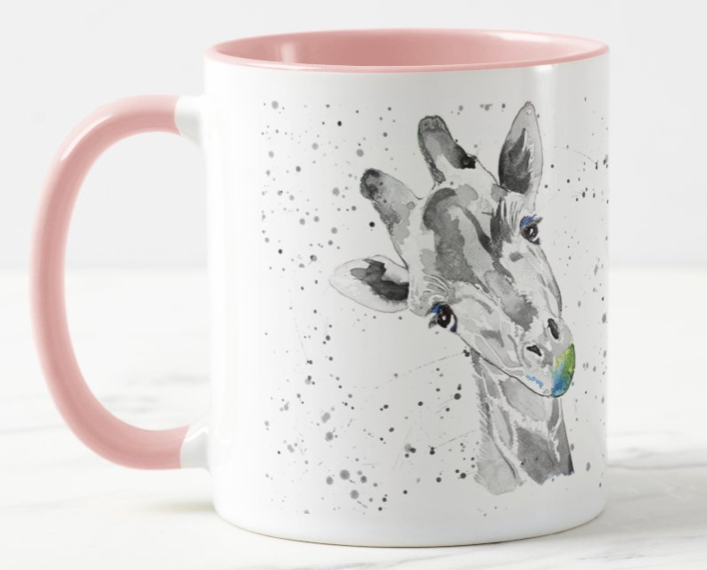 Giraffe Black and White safari Animal Watercolour Rainbow Art Coloured Mug Cup