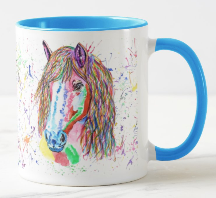 Horse Farm Animals Watercolour Rainbow Art Coloured Mug Cup