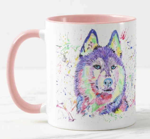 Husky Snow Dog Pet Animals Watercolour Rainbow Art Coloured Mug Cup