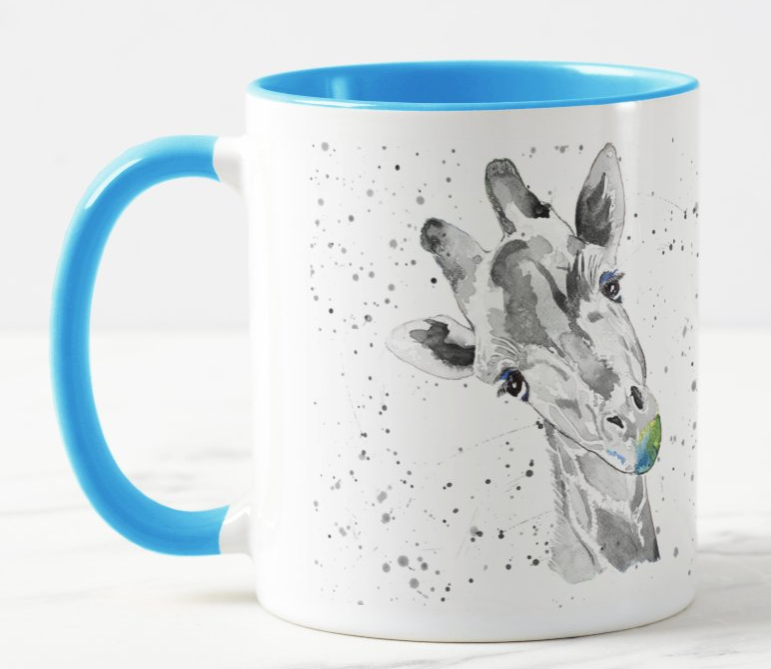 Giraffe Black and White safari Animal Watercolour Rainbow Art Coloured Mug Cup