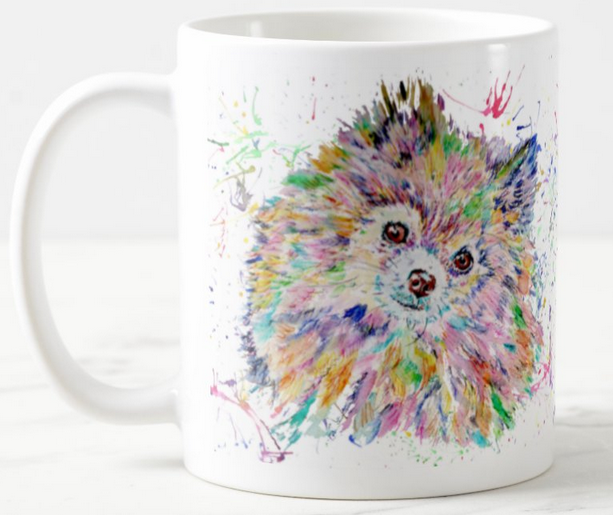 Pomeranian Dog Pet Animals Watercolour Rainbow Art Coloured Mug Cup