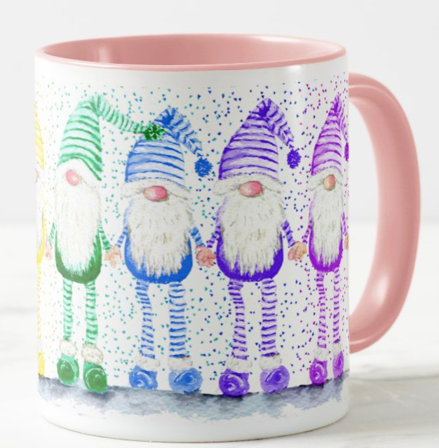 Gnome Gnomes Gonk Christmas Watercolour Rainbow Art Coloured Mug Cup