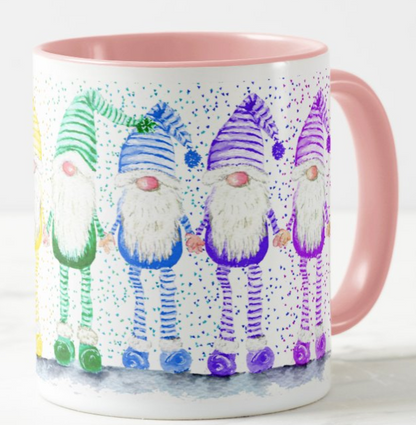 Gnome Gnomes Gonk Christmas Watercolour Rainbow Art Coloured Mug Cup