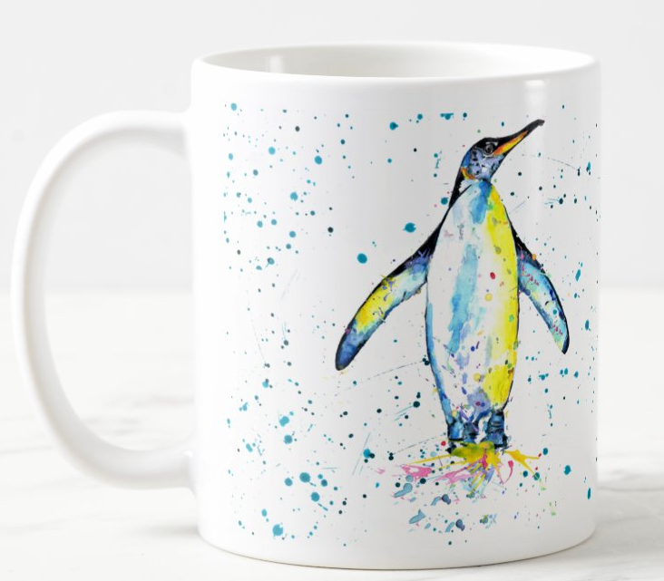 Penguin Bird animals Watercolour Rainbow Art Coloured Mug Cup