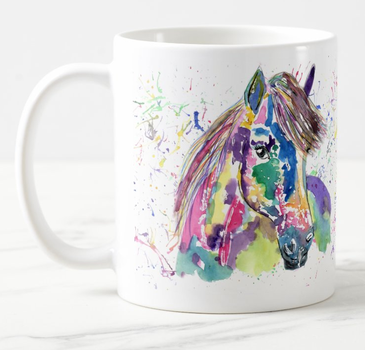 Pony Farm animals Watercolour Rainbow Art Coloured Mug Cup