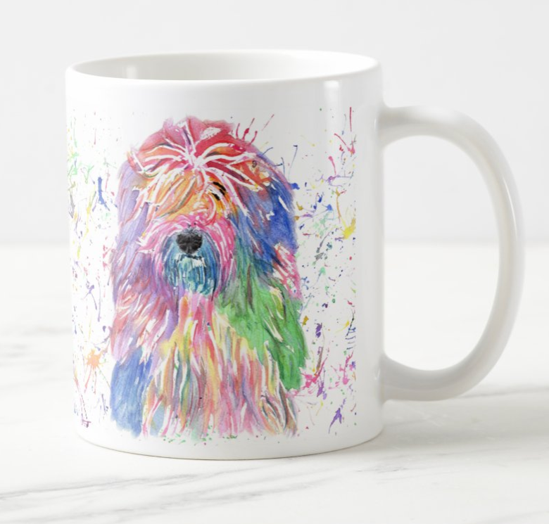 Old English Sheepdog Dog Pet Animals Watercolour Rainbow Art Coloured Mug Cup