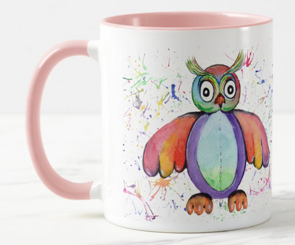 Owl Toys Watercolour Rainbow Art Coloured Mug Cup