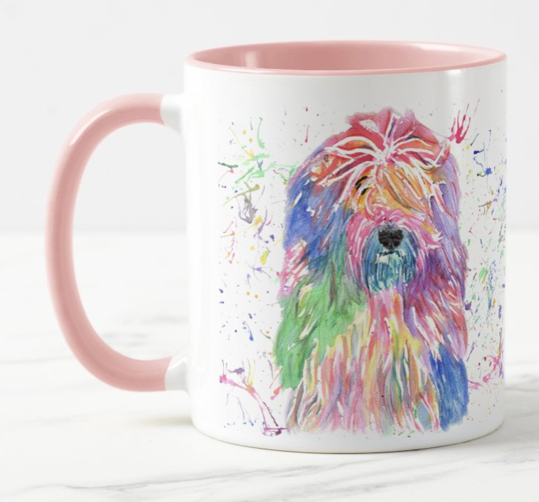 Old English Sheepdog Dog Pet Animals Watercolour Rainbow Art Coloured Mug Cup