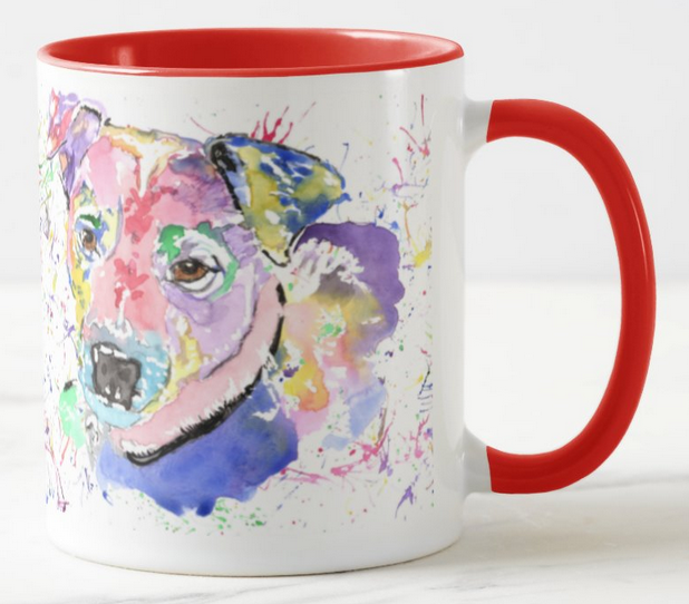 Jack Russell Terrier Dog Pet Animals Watercolour Rainbow Art Coloured Mug Cup