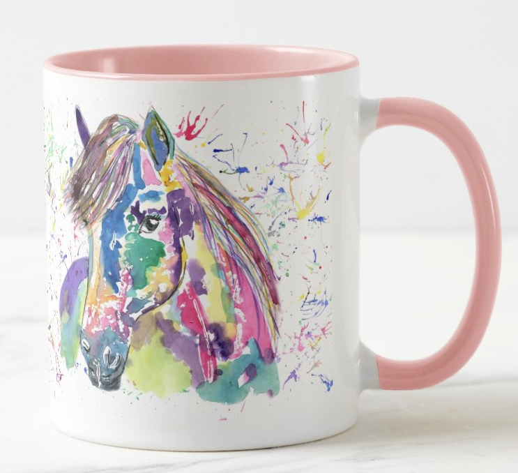 Pony Farm animals Watercolour Rainbow Art Coloured Mug Cup