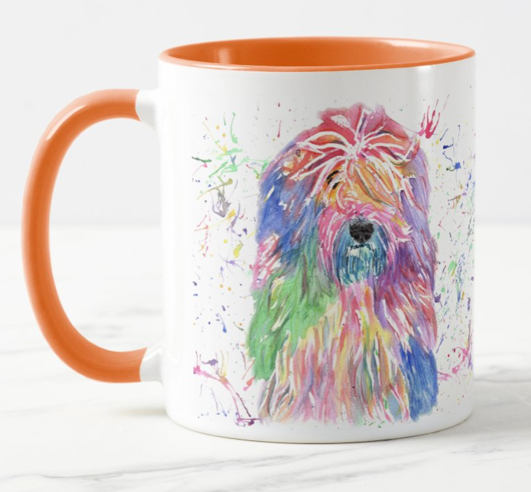 Old English Sheepdog Dog Pet Animals Watercolour Rainbow Art Coloured Mug Cup