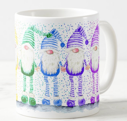 Gnome Gnomes Gonk Christmas Watercolour Rainbow Art Coloured Mug Cup