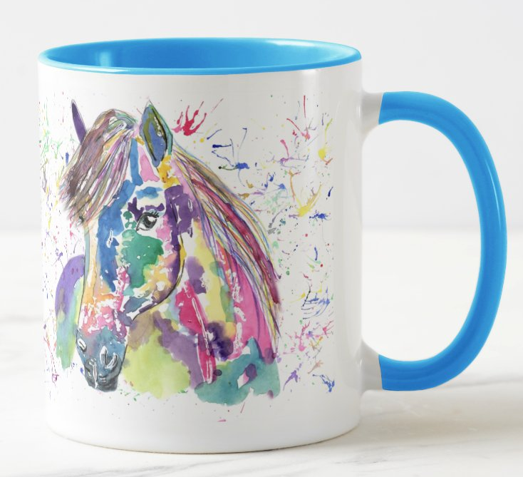 Pony Farm animals Watercolour Rainbow Art Coloured Mug Cup