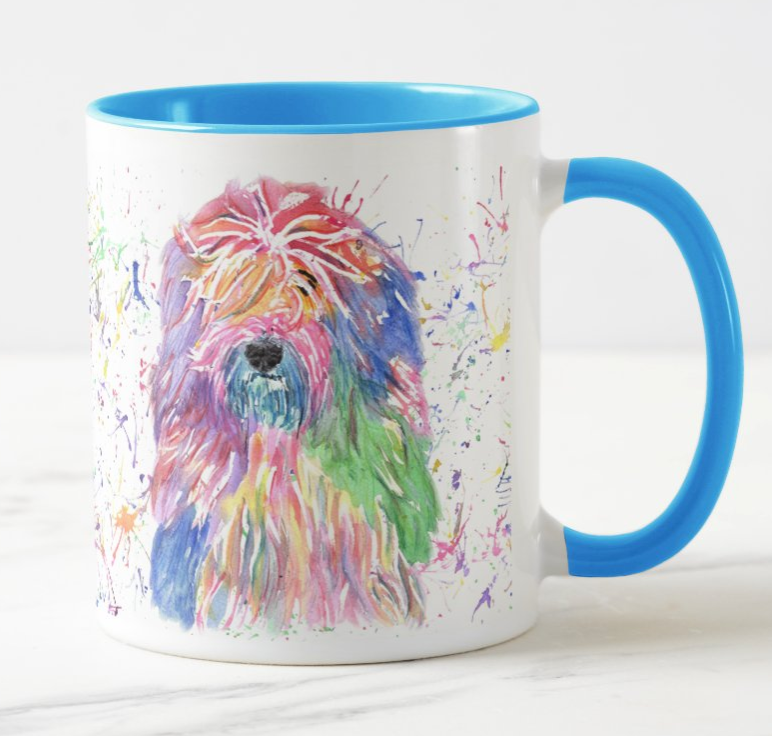 Old English Sheepdog Dog Pet Animals Watercolour Rainbow Art Coloured Mug Cup