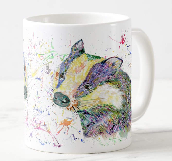 Badger Animals Watercolour Rainbow Art Coloured Mug Cup