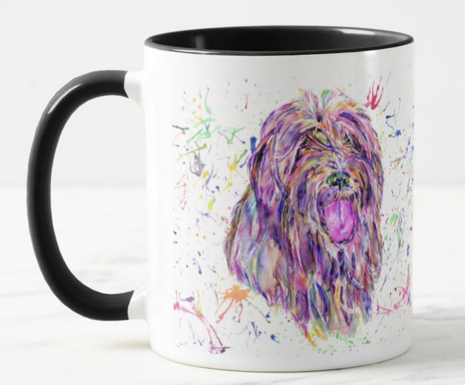 Bearded Collie Beardie Farm Dog Pet Animals Watercolour Rainbow Art Coloured Mug Cup