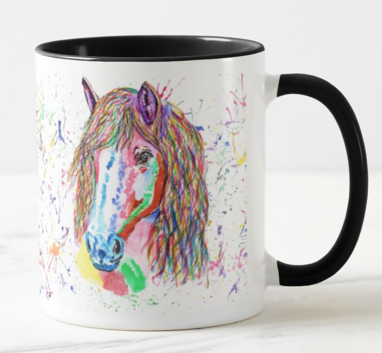 Horse Farm Animals Watercolour Rainbow Art Coloured Mug Cup