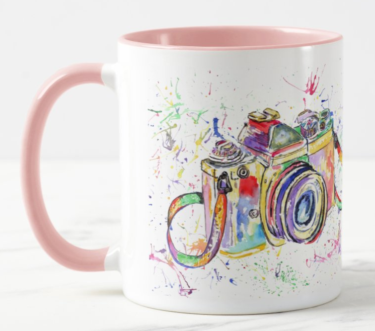 Camera Photograph Photo Watercolour Rainbow Art Coloured Mug Cup