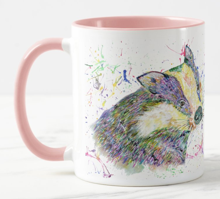 Badger Animals Watercolour Rainbow Art Coloured Mug Cup