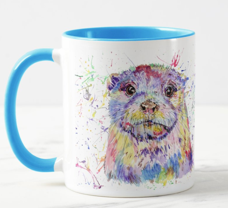 Otter British Wildlife animals Watercolour Rainbow Art Coloured Mug Cup