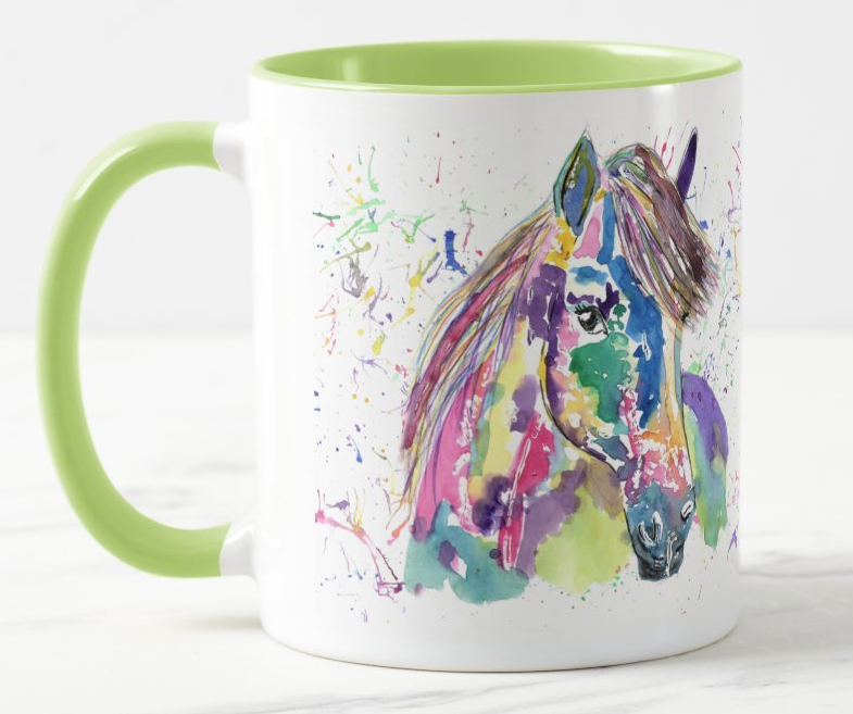 Pony Farm animals Watercolour Rainbow Art Coloured Mug Cup