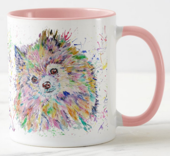 Pomeranian Dog Pet Animals Watercolour Rainbow Art Coloured Mug Cup