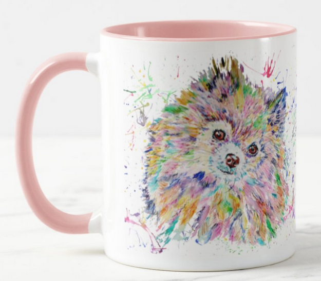 Pomeranian Dog Pet Animals Watercolour Rainbow Art Coloured Mug Cup